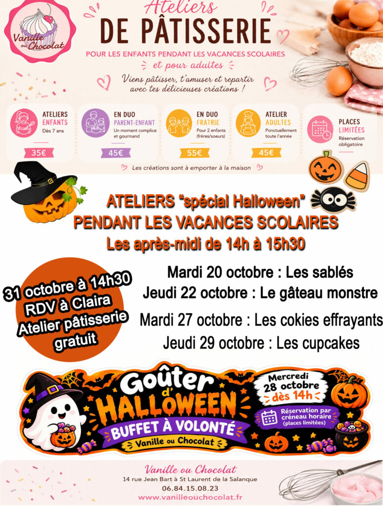 programme des ateliers pâtisserie du mois d'octobre